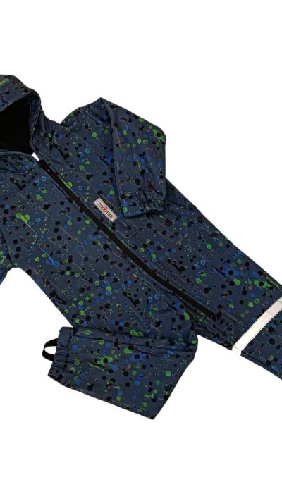 Möbius Fekete festékfolt gyerek softshell kezeslábas / overál-fülek nélkül